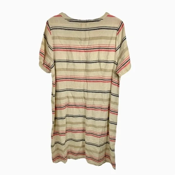 CJ Banks Striped V Neck Tunic Dress Coverup Women 14W Linen Blend Beachy Coastal - Picture 2 of 13